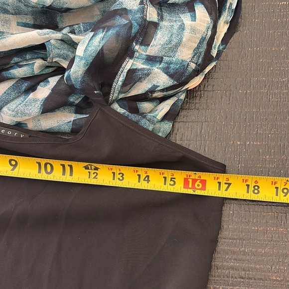 Theory 100% Silk Abstract Blue Teal Black Mini Ruffled Flutter Sleeves Dress 6 - Picture 10 of 14